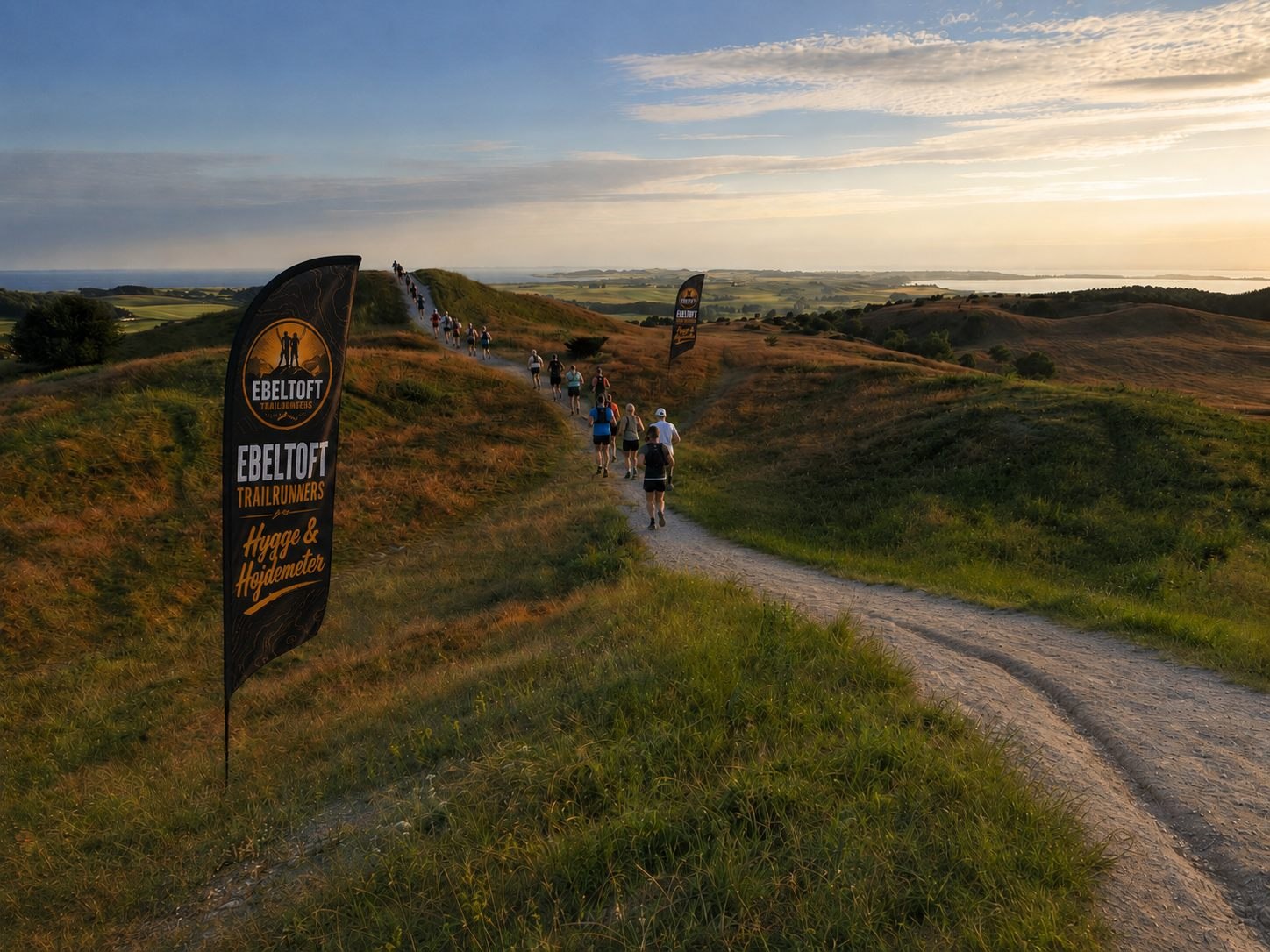 Trailløbere i det åbne landskab i Nationalpark Mols Bjerge
